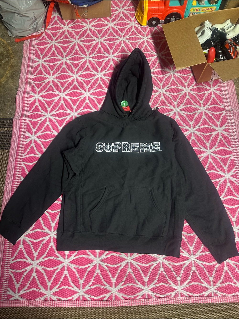 Supreme Collage Grid Hooded Sweatshirt Black Men's Size XL FW21 Authenticated